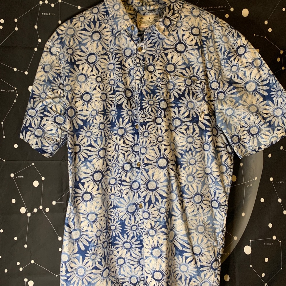 Blue sunflower button up men’s dress shirt